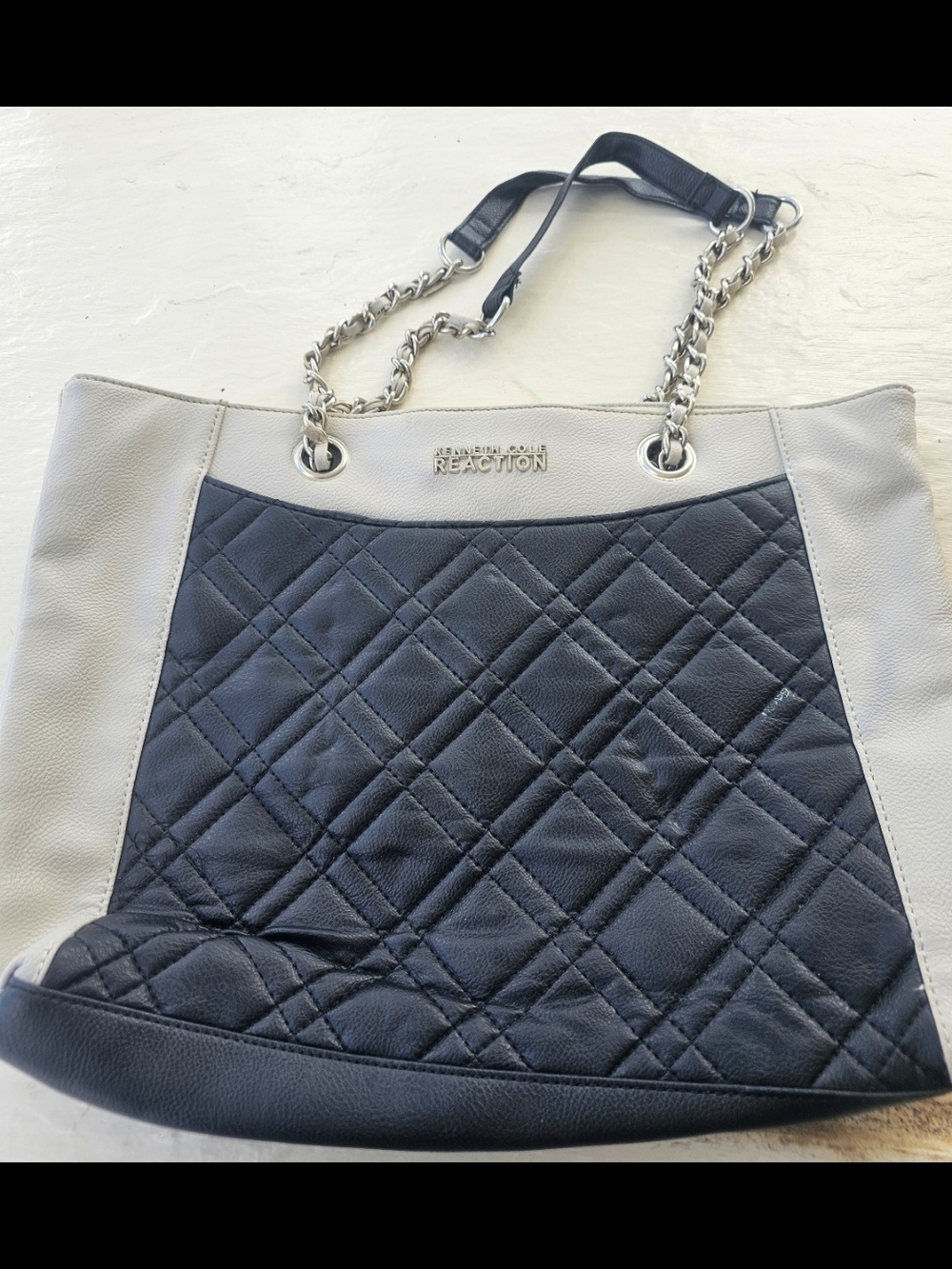 Kenneth Cole Reaction Black and Cream Quilted Shoulder Bag